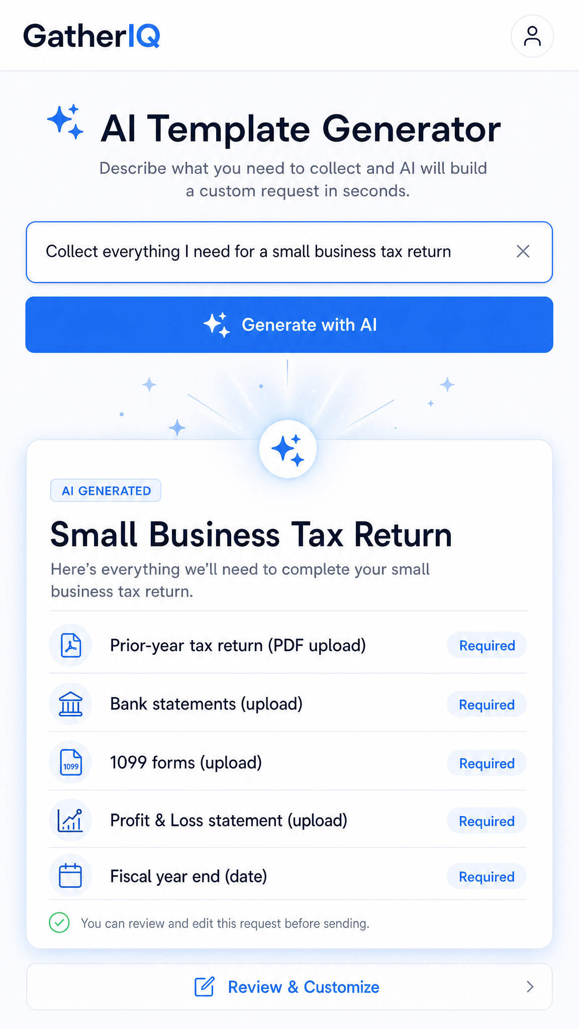GatherIQ AI request builder
